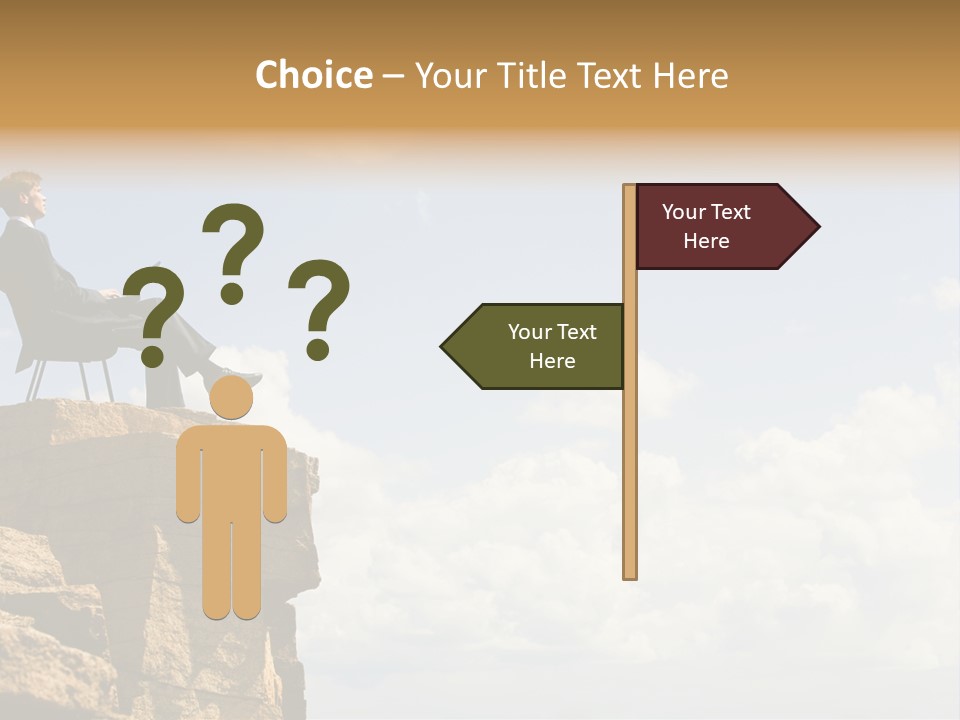 Image Of Pensive Businessman Sitting On The Top Of Mountain With Laptop And Looking At The Sky PowerPoint Template