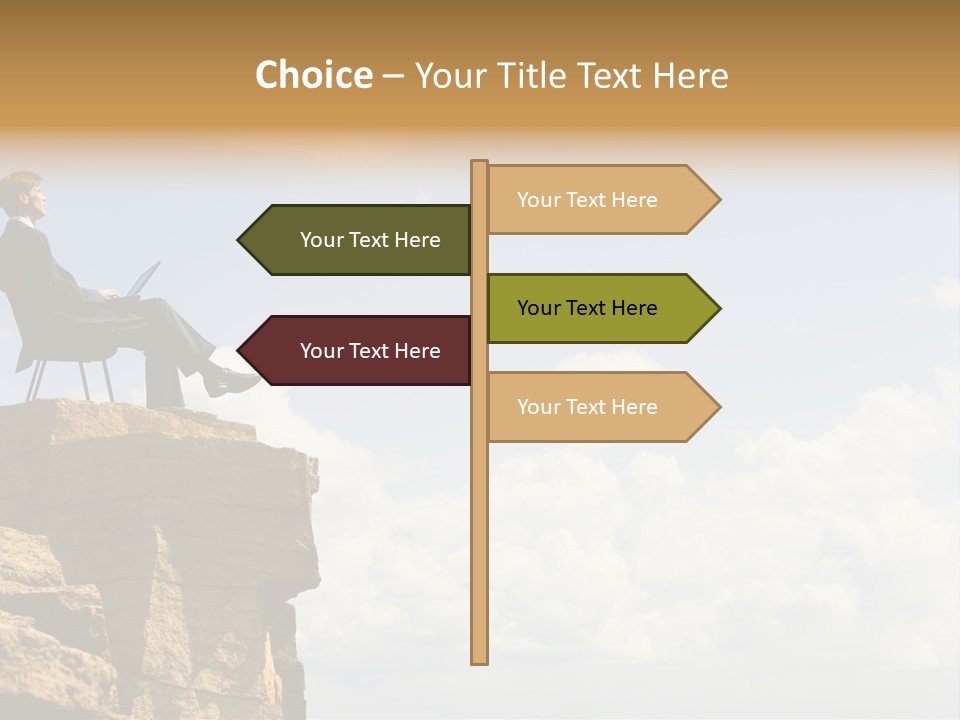 Image Of Pensive Businessman Sitting On The Top Of Mountain With Laptop And Looking At The Sky PowerPoint Template