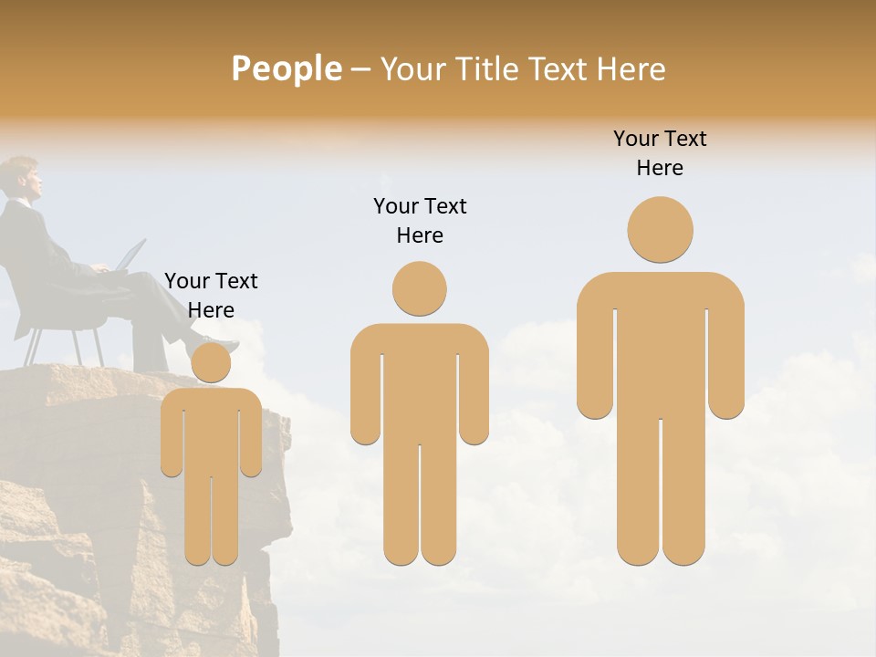 Image Of Pensive Businessman Sitting On The Top Of Mountain With Laptop And Looking At The Sky PowerPoint Template