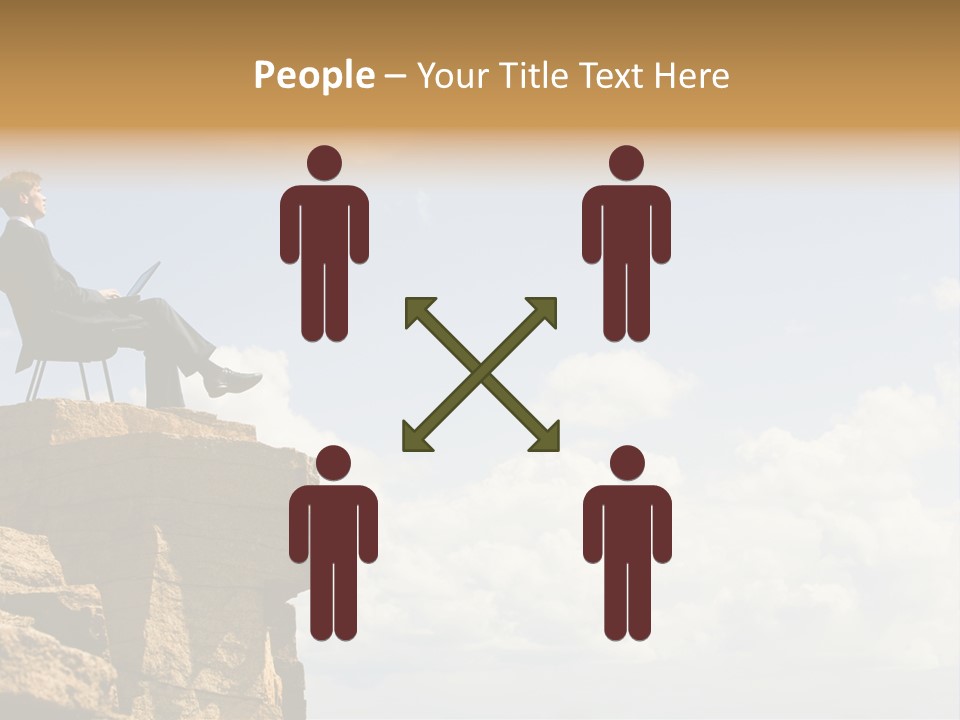 Image Of Pensive Businessman Sitting On The Top Of Mountain With Laptop And Looking At The Sky PowerPoint Template