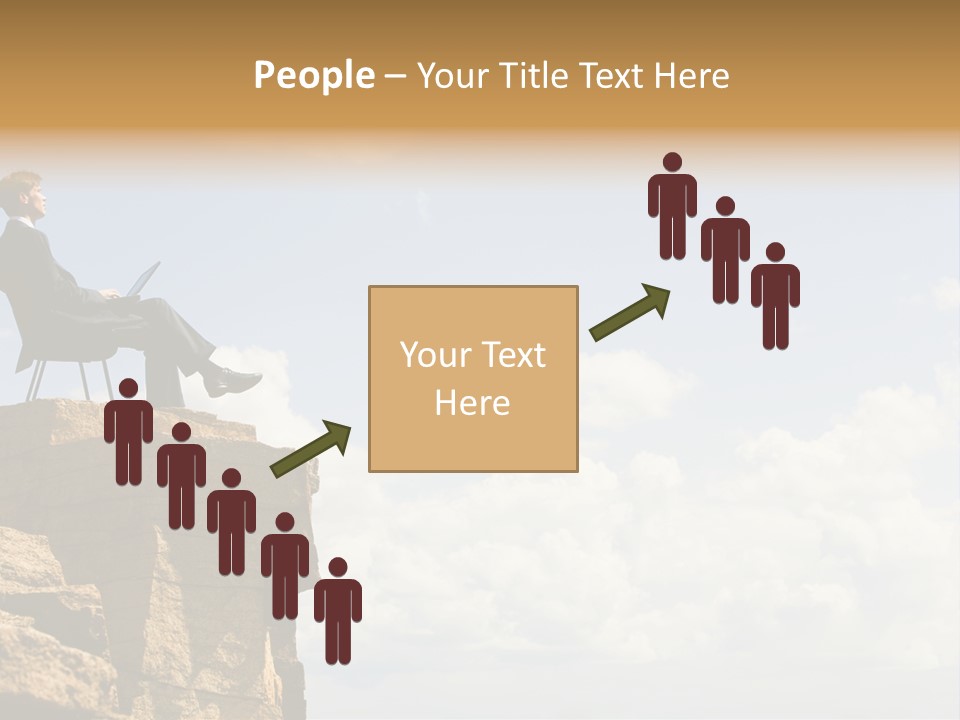 Image Of Pensive Businessman Sitting On The Top Of Mountain With Laptop And Looking At The Sky PowerPoint Template