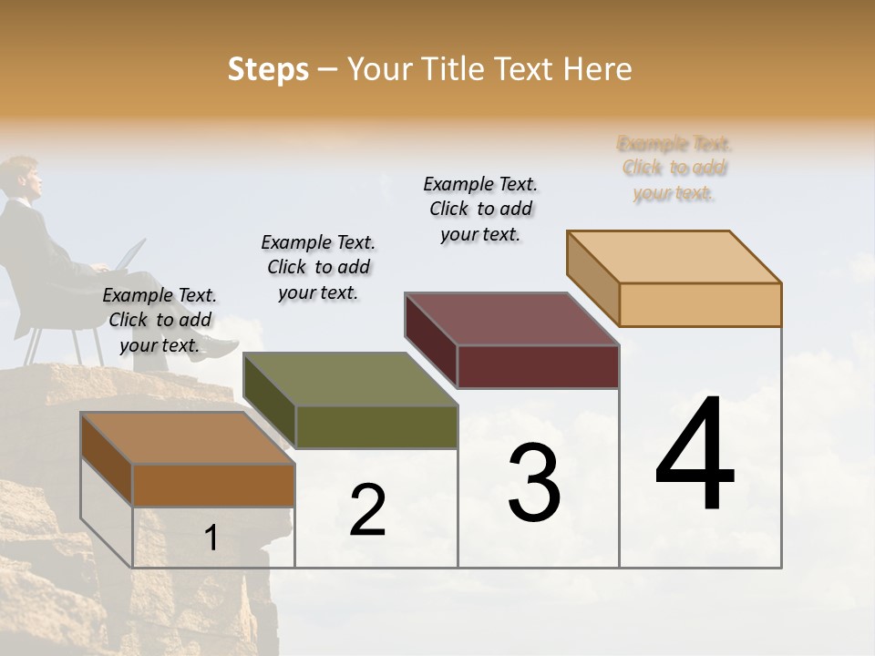 Image Of Pensive Businessman Sitting On The Top Of Mountain With Laptop And Looking At The Sky PowerPoint Template