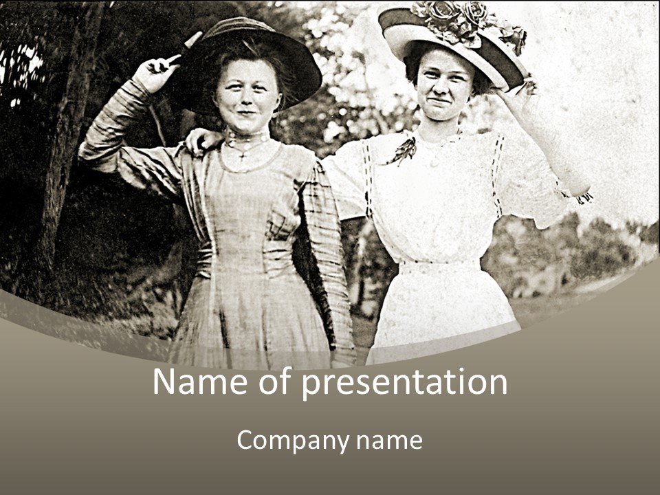 Vintage Photo Of Two Women Friends In Park PowerPoint Template