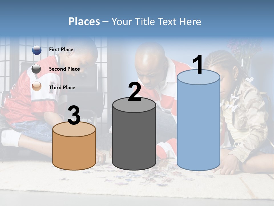 Father And Children Playing With A Jigsaw Puzzle PowerPoint Template