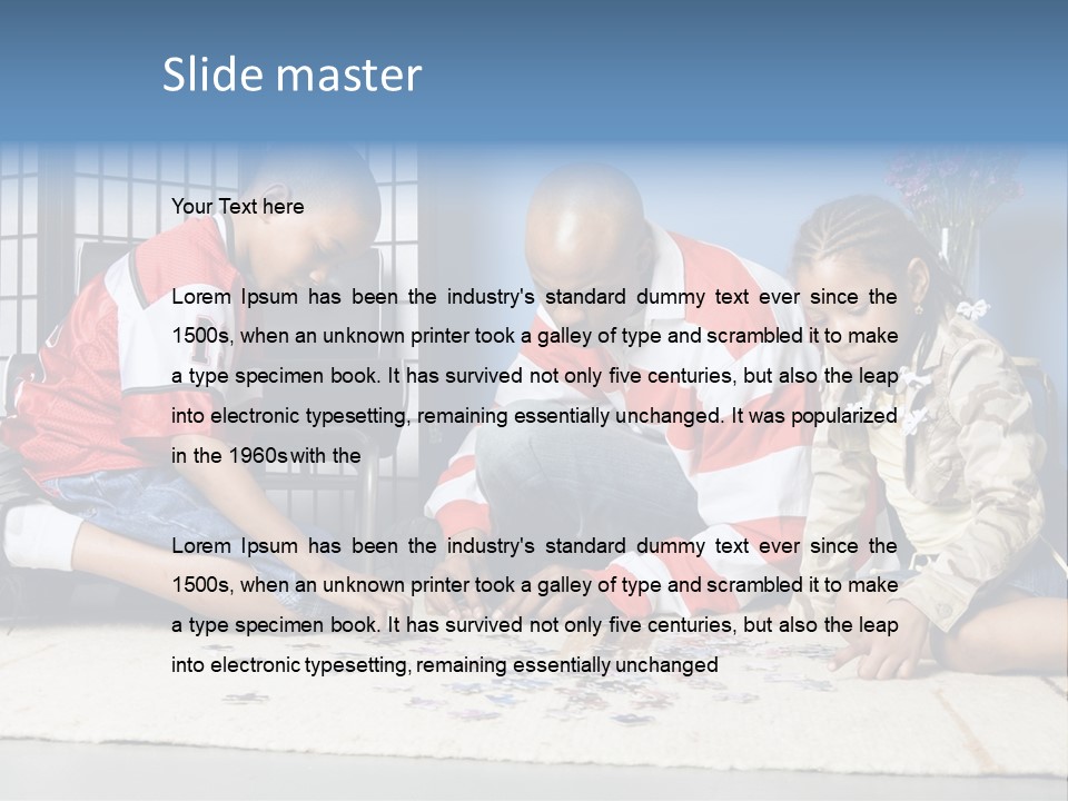 Father And Children Playing With A Jigsaw Puzzle PowerPoint Template