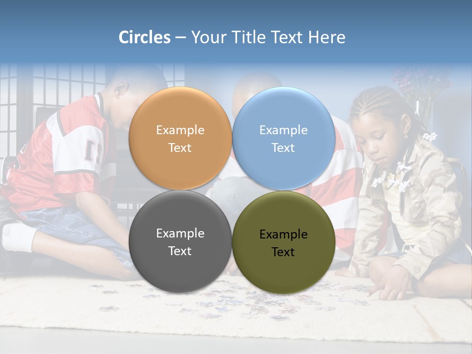 Father And Children Playing With A Jigsaw Puzzle PowerPoint Template