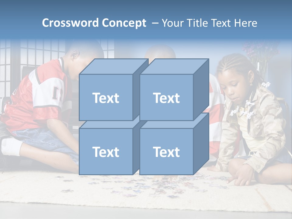 Father And Children Playing With A Jigsaw Puzzle PowerPoint Template