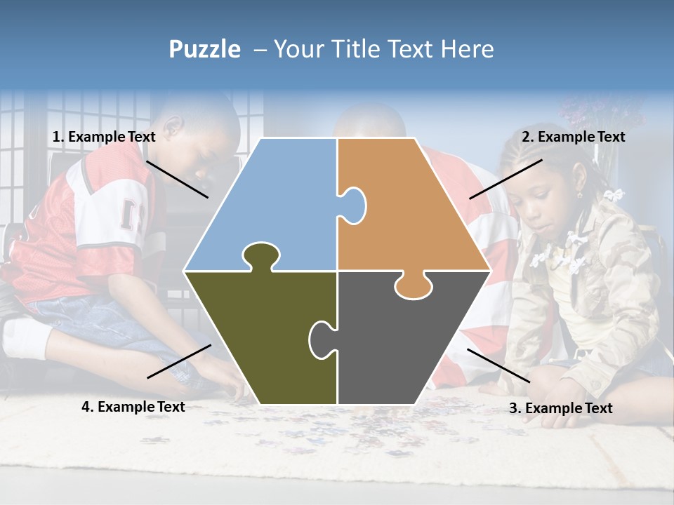 Father And Children Playing With A Jigsaw Puzzle PowerPoint Template