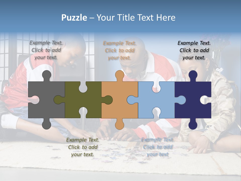 Father And Children Playing With A Jigsaw Puzzle PowerPoint Template