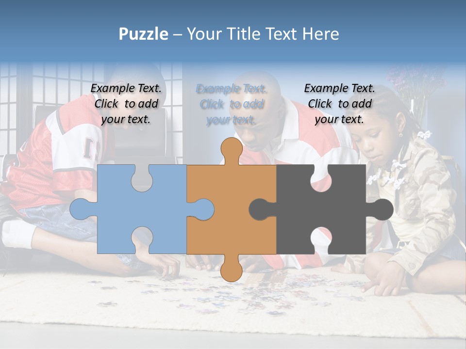 Father And Children Playing With A Jigsaw Puzzle PowerPoint Template