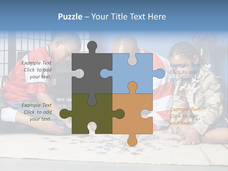 Father And Children Playing With A Jigsaw Puzzle PowerPoint Template