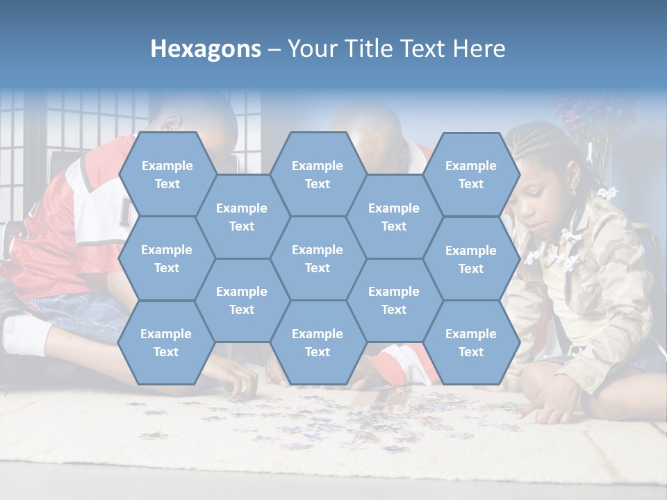 Father And Children Playing With A Jigsaw Puzzle PowerPoint Template