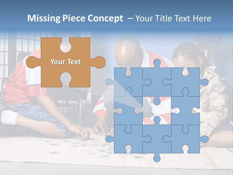 Father And Children Playing With A Jigsaw Puzzle PowerPoint Template