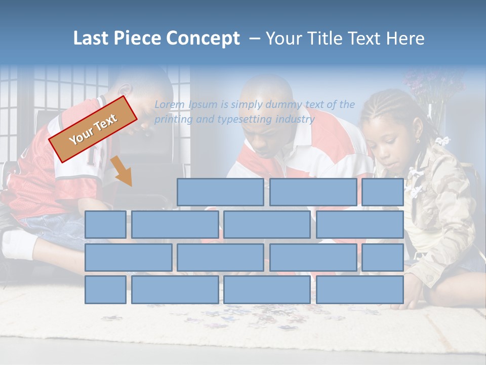 Father And Children Playing With A Jigsaw Puzzle PowerPoint Template