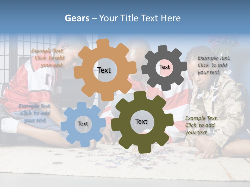 Father And Children Playing With A Jigsaw Puzzle PowerPoint Template