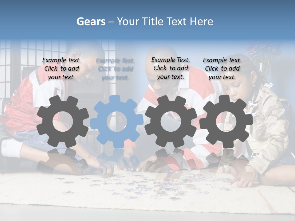 Father And Children Playing With A Jigsaw Puzzle PowerPoint Template