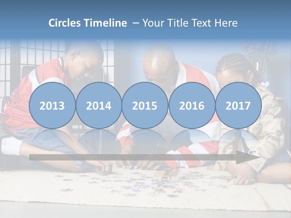 Father And Children Playing With A Jigsaw Puzzle PowerPoint Template