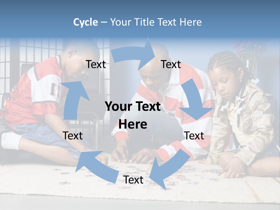 Father And Children Playing With A Jigsaw Puzzle PowerPoint Template