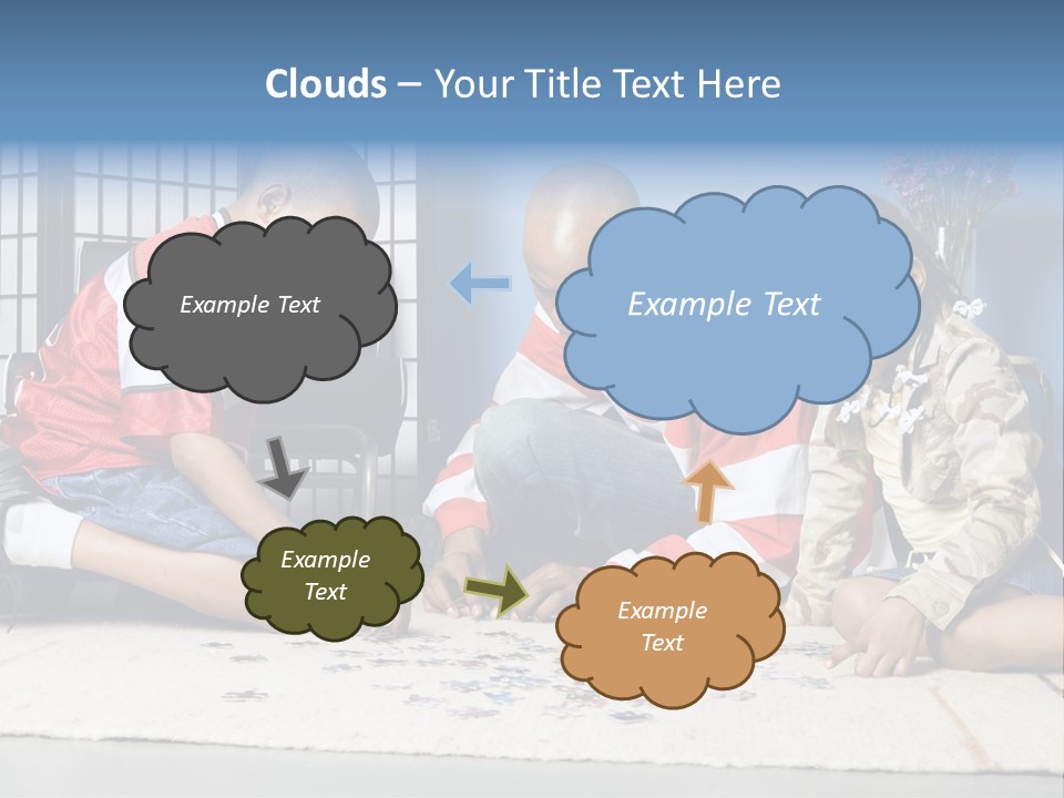 Father And Children Playing With A Jigsaw Puzzle PowerPoint Template