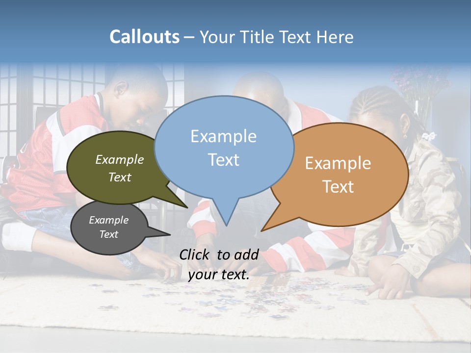 Father And Children Playing With A Jigsaw Puzzle PowerPoint Template