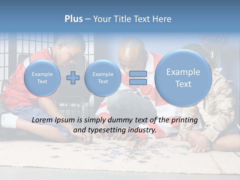 Father And Children Playing With A Jigsaw Puzzle PowerPoint Template