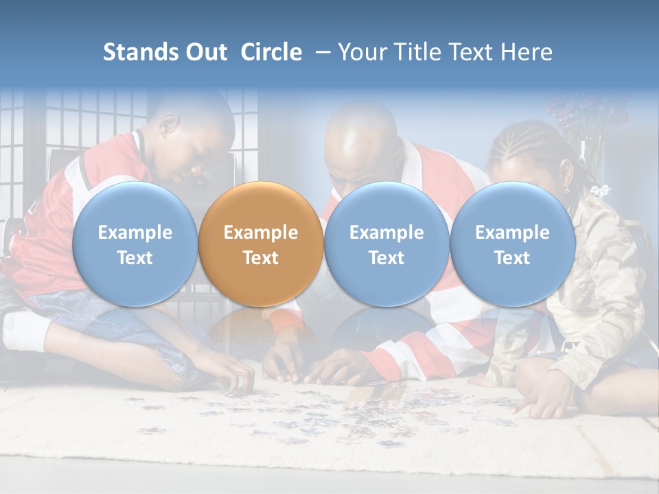 Father And Children Playing With A Jigsaw Puzzle PowerPoint Template