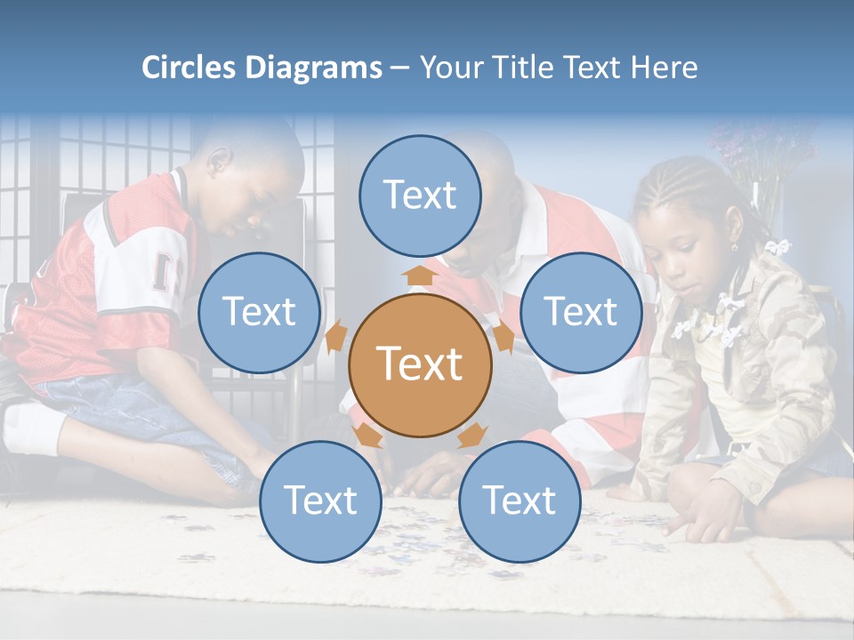 Father And Children Playing With A Jigsaw Puzzle PowerPoint Template