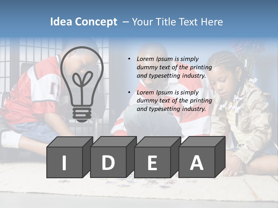 Father And Children Playing With A Jigsaw Puzzle PowerPoint Template