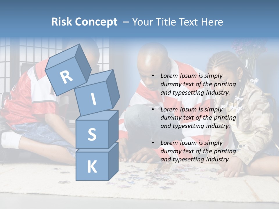 Father And Children Playing With A Jigsaw Puzzle PowerPoint Template