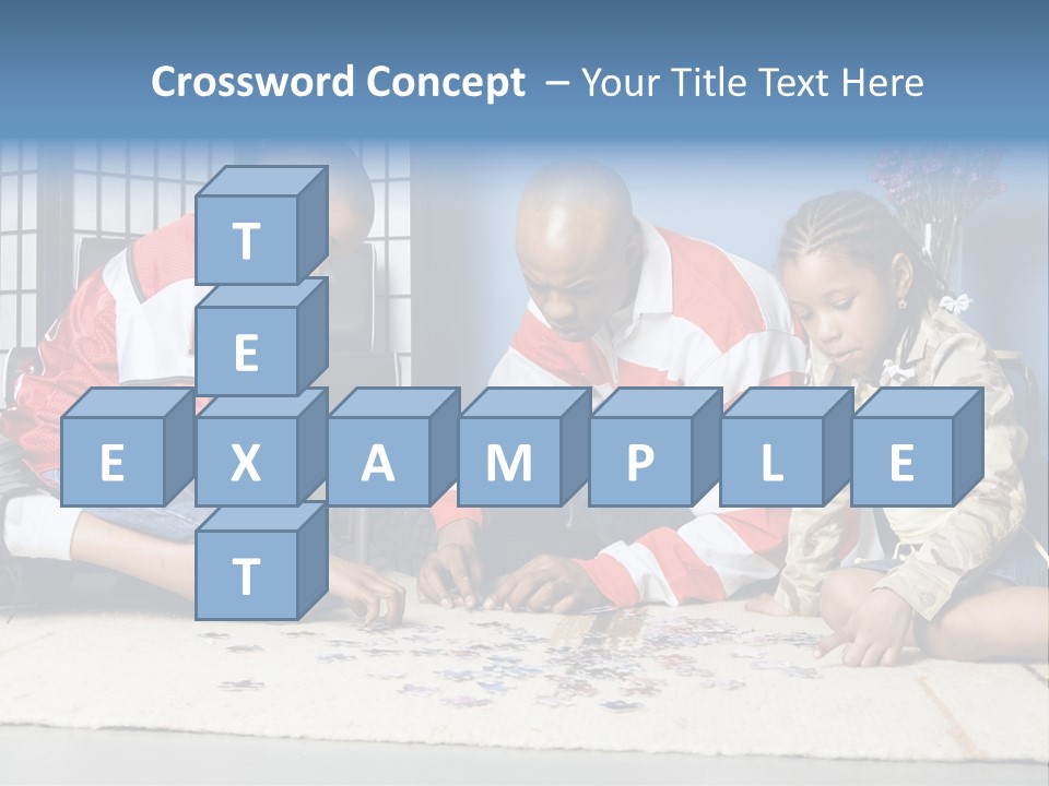 Father And Children Playing With A Jigsaw Puzzle PowerPoint Template