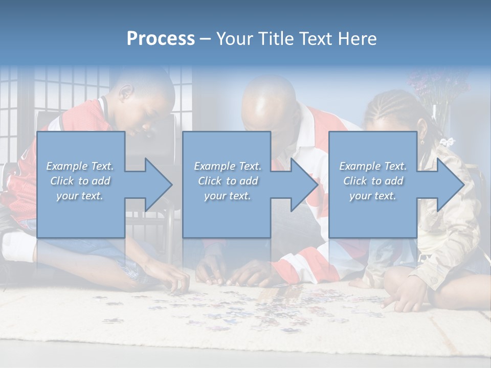Father And Children Playing With A Jigsaw Puzzle PowerPoint Template