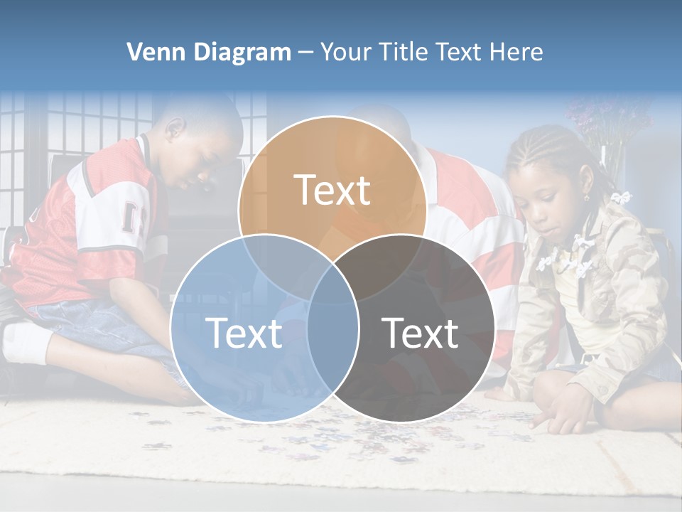 Father And Children Playing With A Jigsaw Puzzle PowerPoint Template