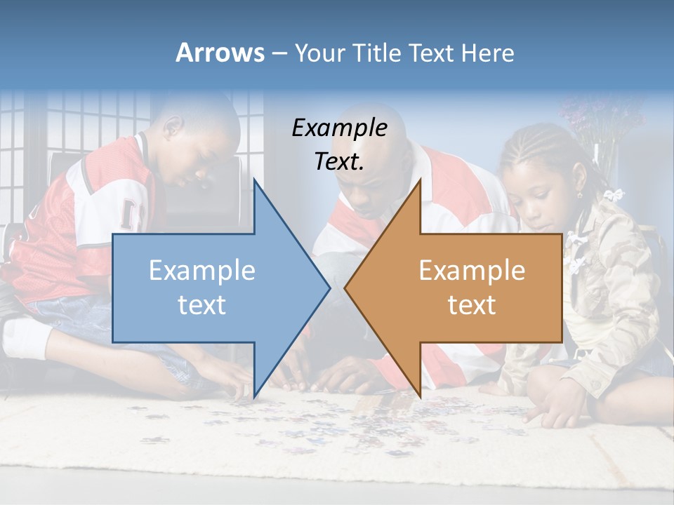 Father And Children Playing With A Jigsaw Puzzle PowerPoint Template