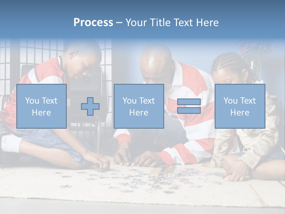 Father And Children Playing With A Jigsaw Puzzle PowerPoint Template