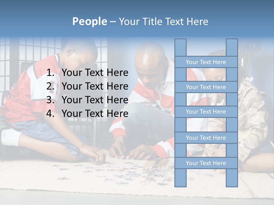 Father And Children Playing With A Jigsaw Puzzle PowerPoint Template