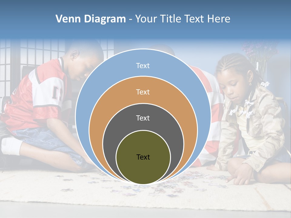 Father And Children Playing With A Jigsaw Puzzle PowerPoint Template