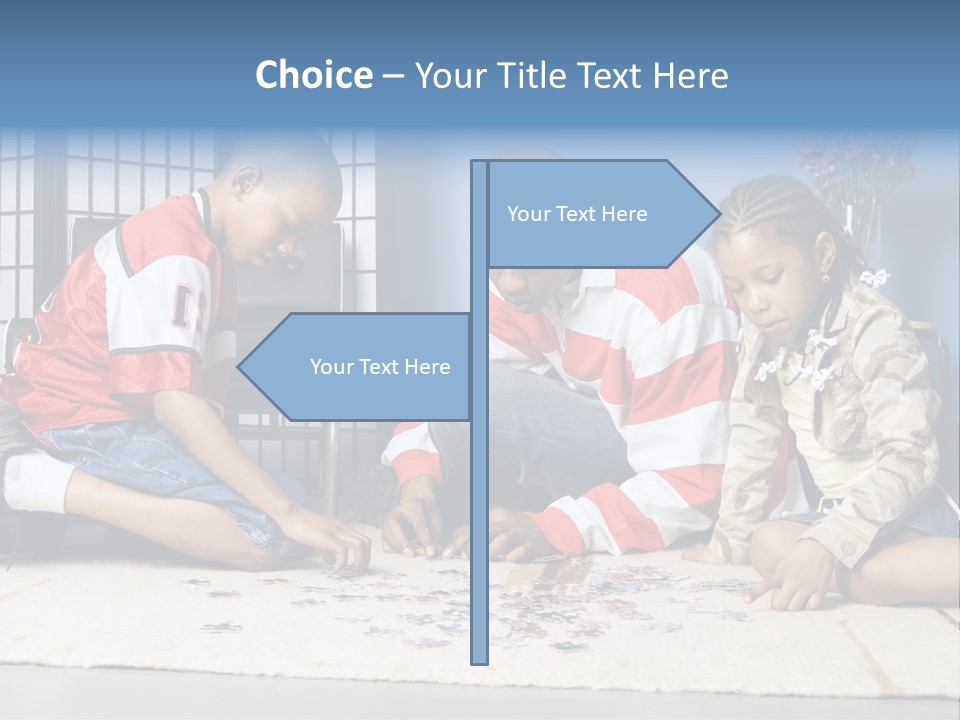Father And Children Playing With A Jigsaw Puzzle PowerPoint Template