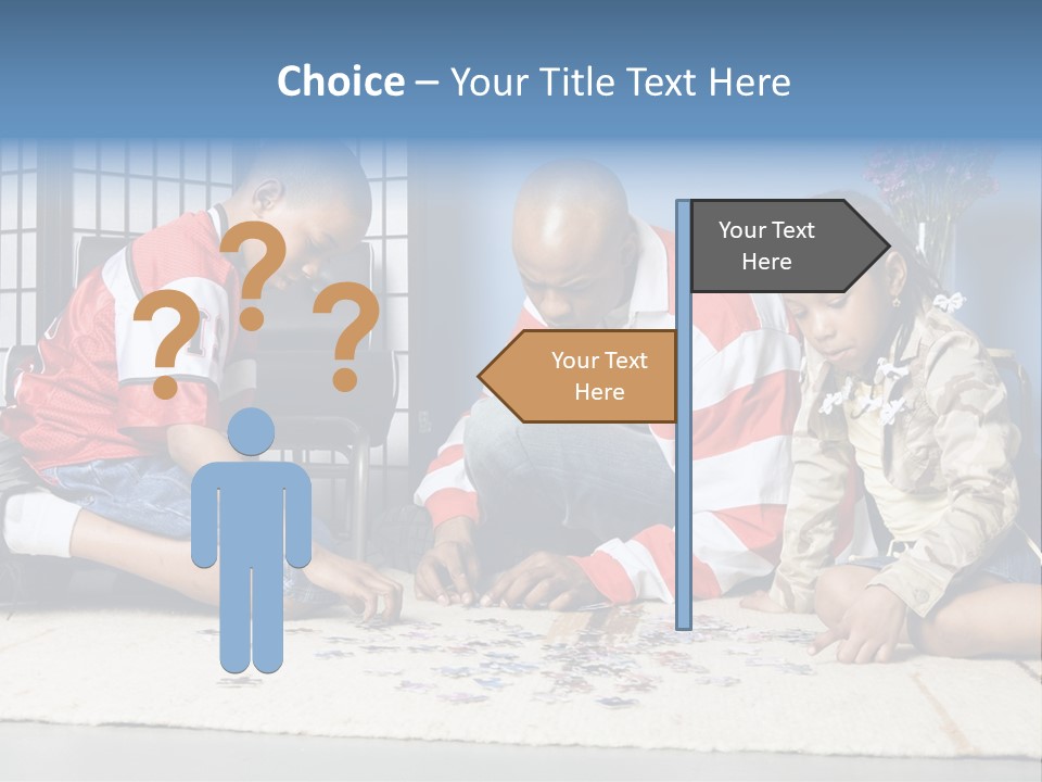 Father And Children Playing With A Jigsaw Puzzle PowerPoint Template