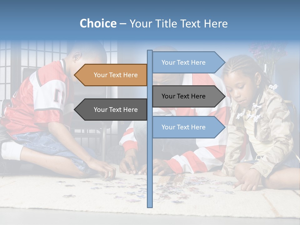 Father And Children Playing With A Jigsaw Puzzle PowerPoint Template