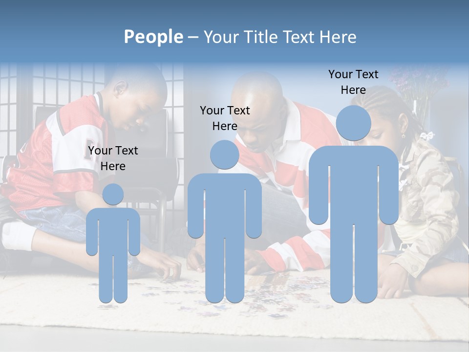 Father And Children Playing With A Jigsaw Puzzle PowerPoint Template