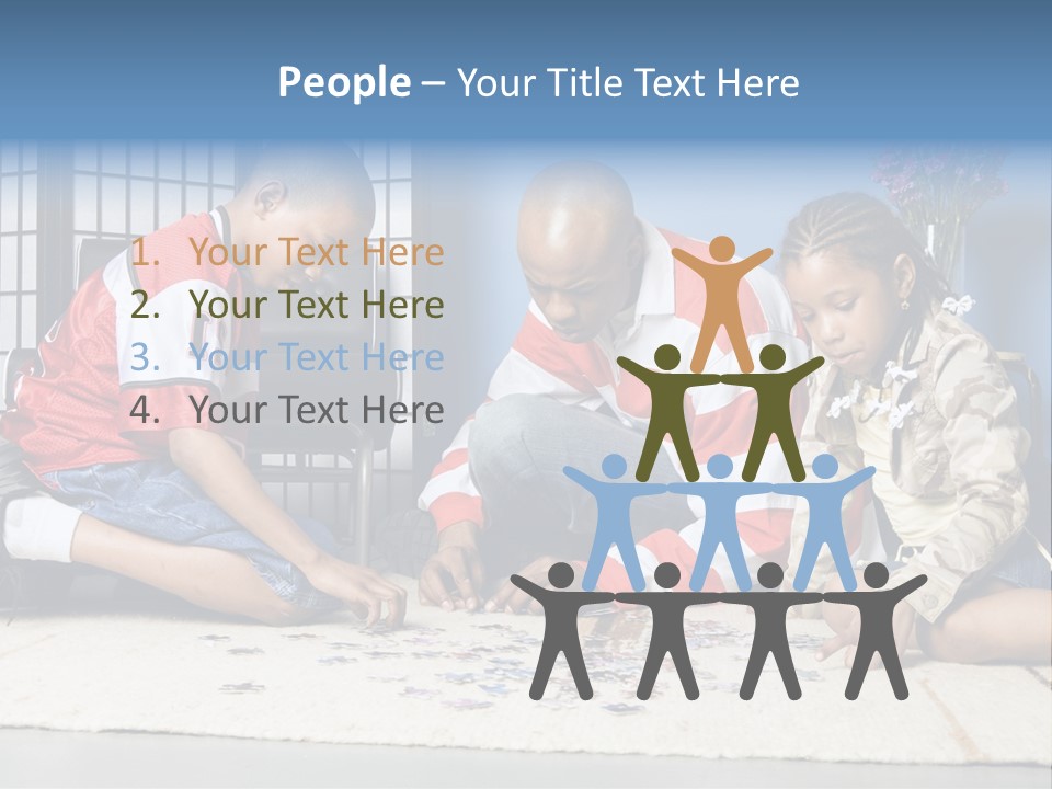 Father And Children Playing With A Jigsaw Puzzle PowerPoint Template