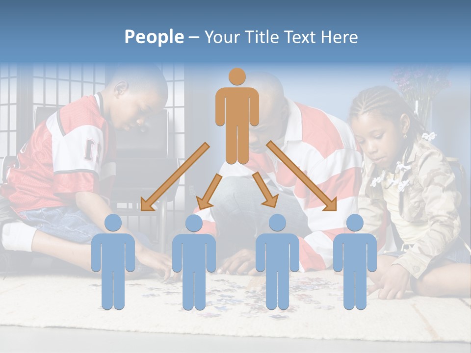 Father And Children Playing With A Jigsaw Puzzle PowerPoint Template