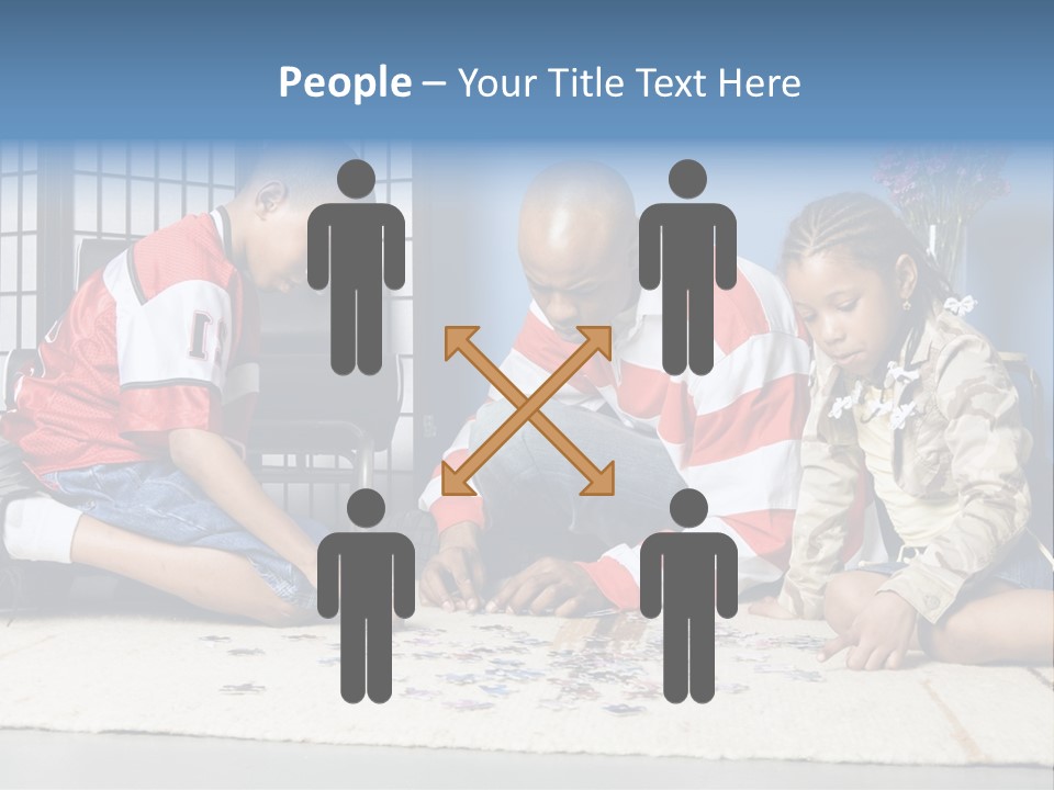 Father And Children Playing With A Jigsaw Puzzle PowerPoint Template