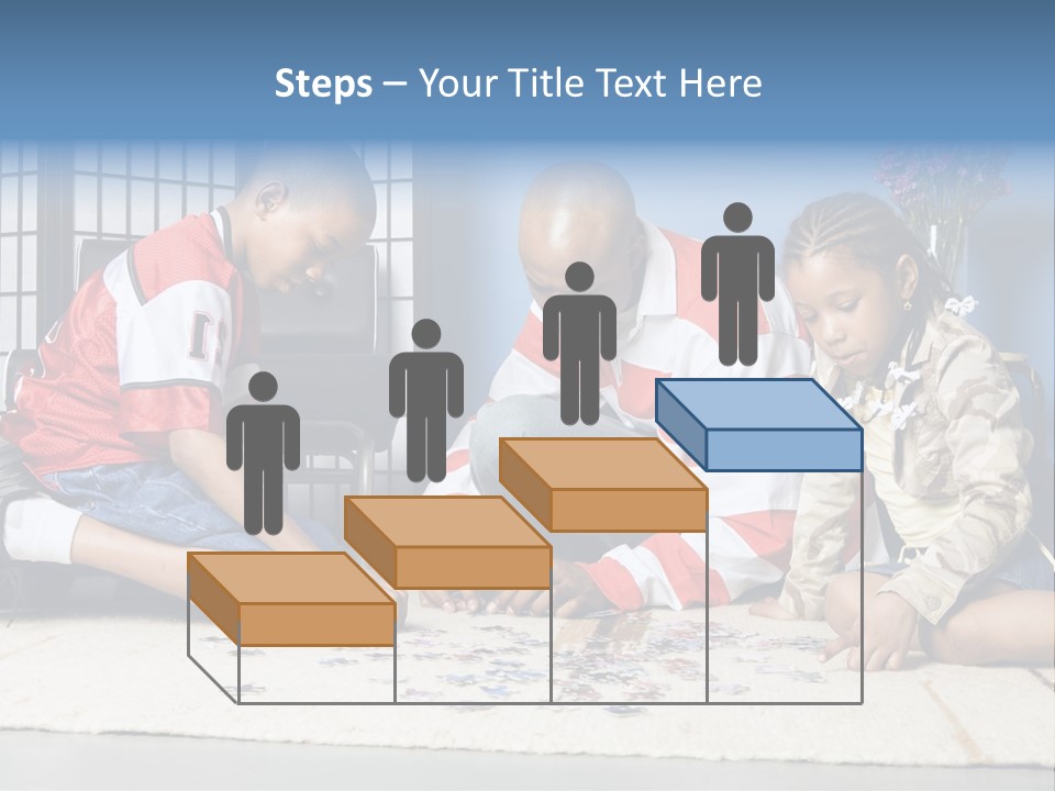 Father And Children Playing With A Jigsaw Puzzle PowerPoint Template