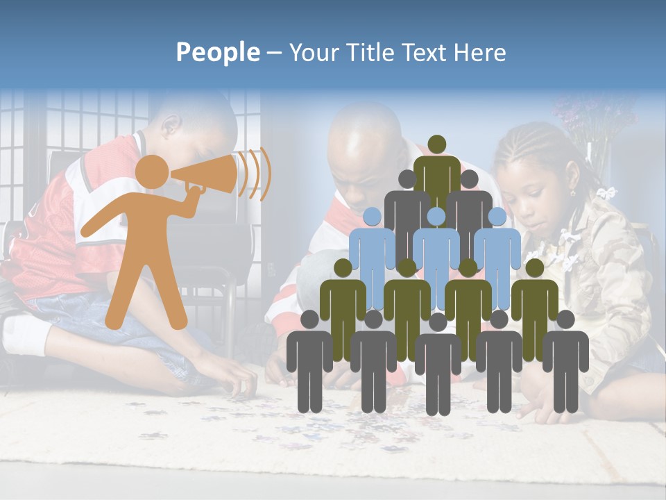 Father And Children Playing With A Jigsaw Puzzle PowerPoint Template