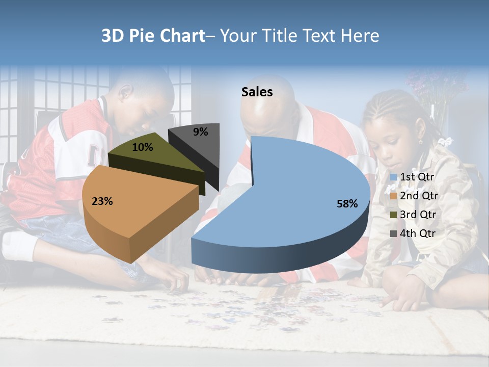 Father And Children Playing With A Jigsaw Puzzle PowerPoint Template