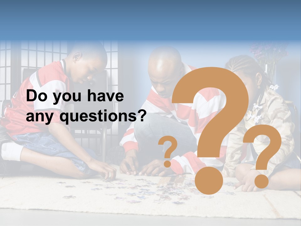 Father And Children Playing With A Jigsaw Puzzle PowerPoint Template