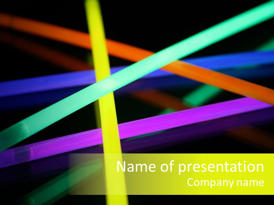 Multiple Scattered Glow Sticks Over Black With Reflection PowerPoint Template