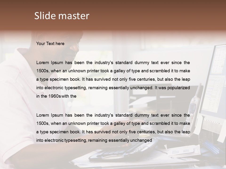 Man In Home Office Using Computer Holding Credit Card And Smiling PowerPoint Template