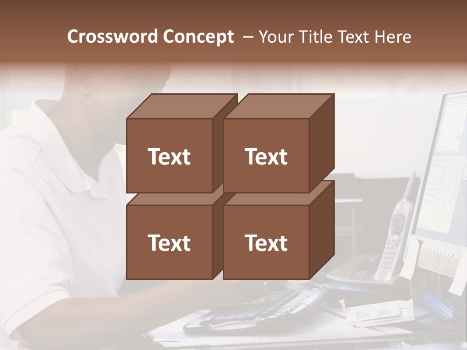 Man In Home Office Using Computer Holding Credit Card And Smiling PowerPoint Template